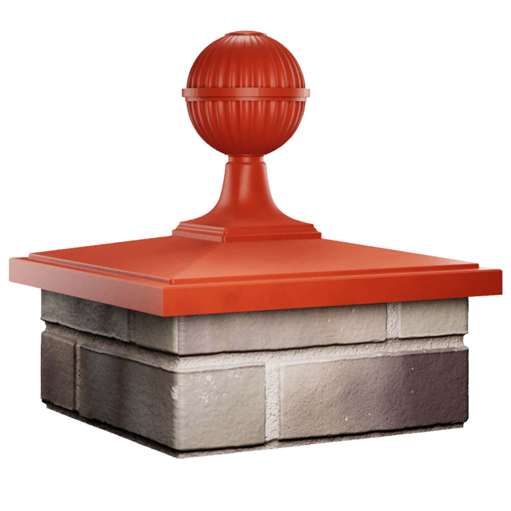Колпак Zking БонаМоно Красный с шаром на столб 1.5х1.5 кирпича (385х385, 400х400мм) в сборе в Раменском фото