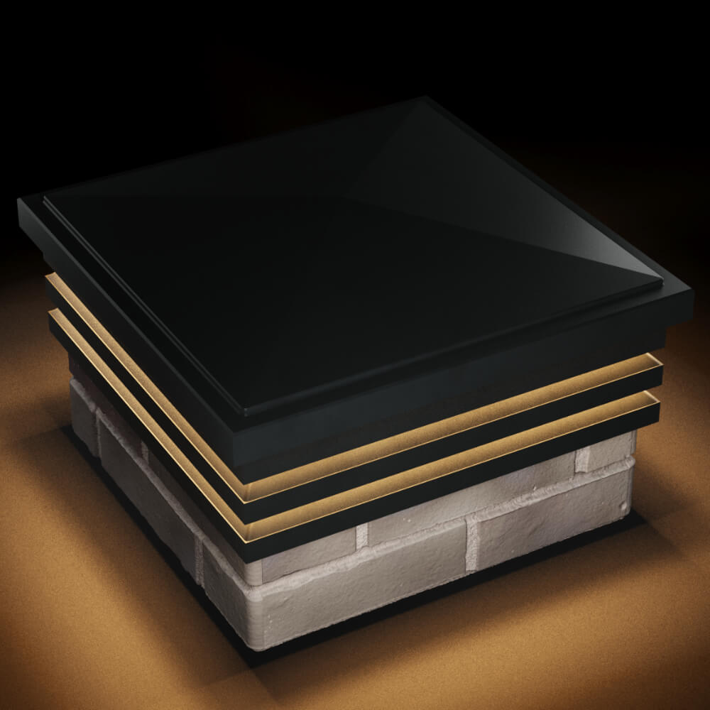 Колпак Zking Бона ХайТек Черный на столб 1.5х1.5 кирпича (385х385мм) с подсветкой в Раменском фото