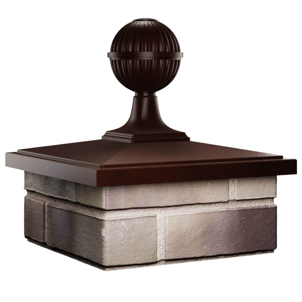 Колпак Zking БонаМоно Коричневый с шаром на столб 1.5х1.5 кирпича (385х385, 400х400мм) в сборе в Раменском фото