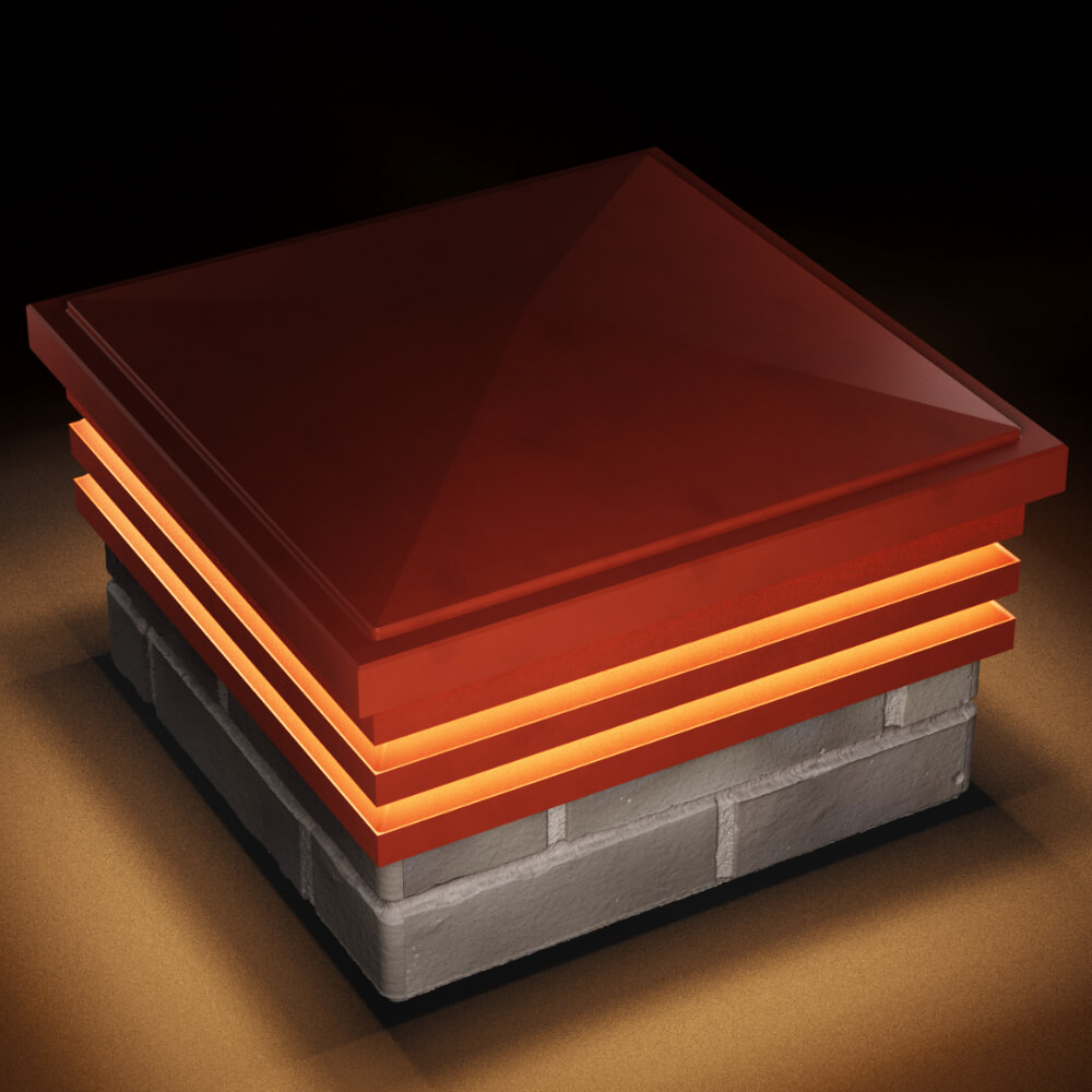 Колпак Zking Бона ХайТек Красный на столб 1.5х1.5 кирпича (385х385мм) с подсветкой в Раменском фото