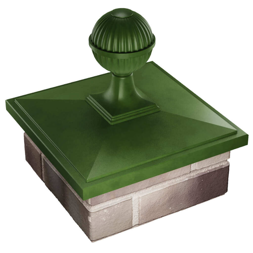 Колпак Zking БонаМоно Зеленый с шаром на столб 1.5х1.5 кирпича (385х385, 400х400мм) в сборе в Раменском фото