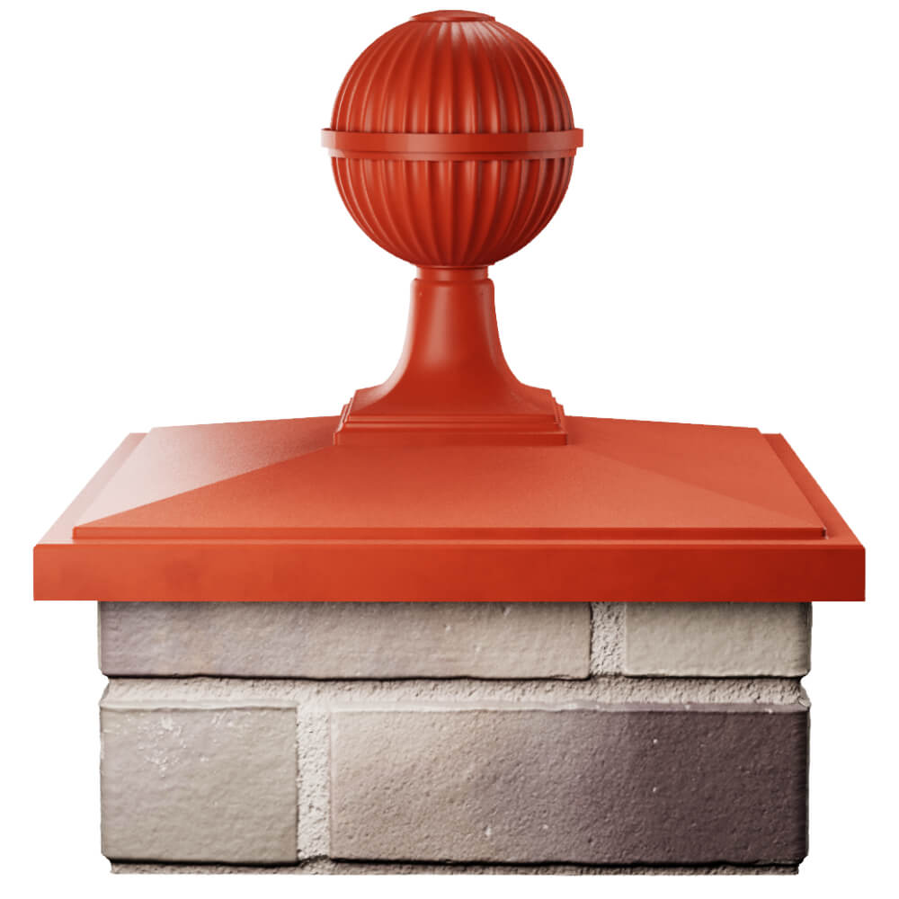 Колпак Zking БонаМоно Красный с шаром на столб 1.5х1.5 кирпича (385х385, 400х400мм) в сборе Раменское фото