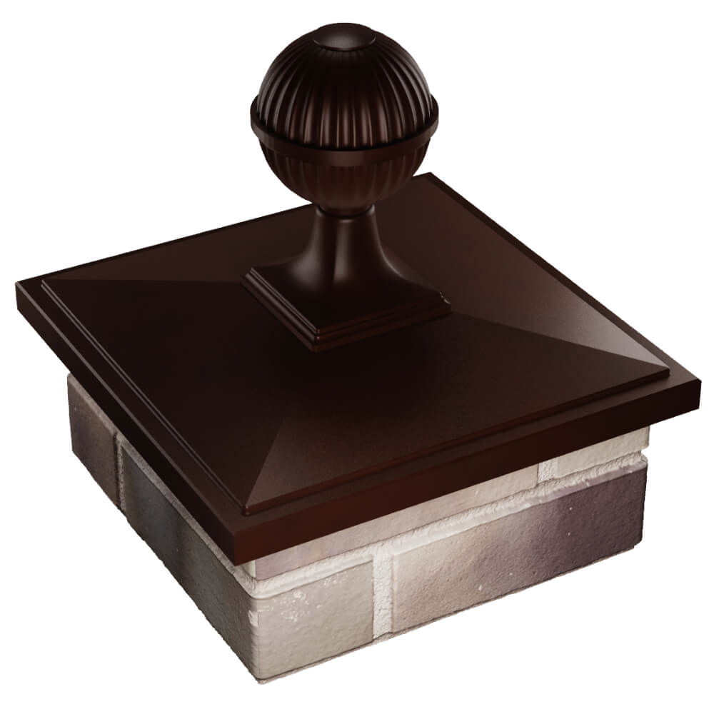 Колпак Zking БонаМоно Коричневый с шаром на столб 1.5х1.5 кирпича (385х385, 400х400мм) в сборе в Раменском фото