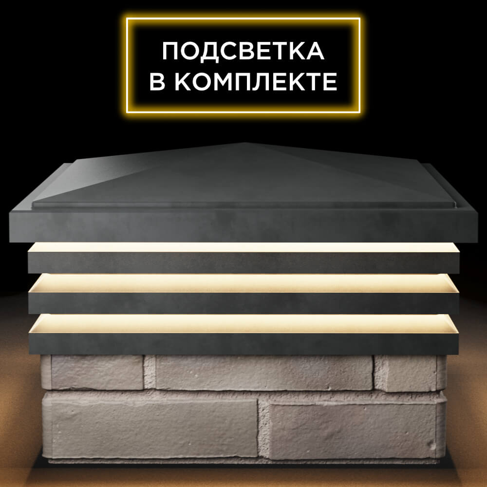 Колпак Zking Бона ХайТек Серый на столб 1.5х1.5 кирпича (385х385мм) с подсветкой Раменское фото