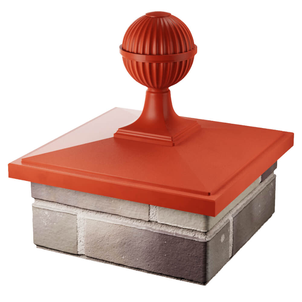 Колпак Zking БонаМоно Красный с шаром на столб 1.5х1.5 кирпича (385х385, 400х400мм) в сборе в Раменском фото