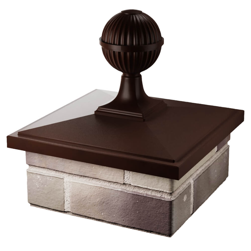 Колпак Zking БонаМоно Коричневый с шаром на столб 1.5х1.5 кирпича (385х385, 400х400мм) в сборе в Раменском фото
