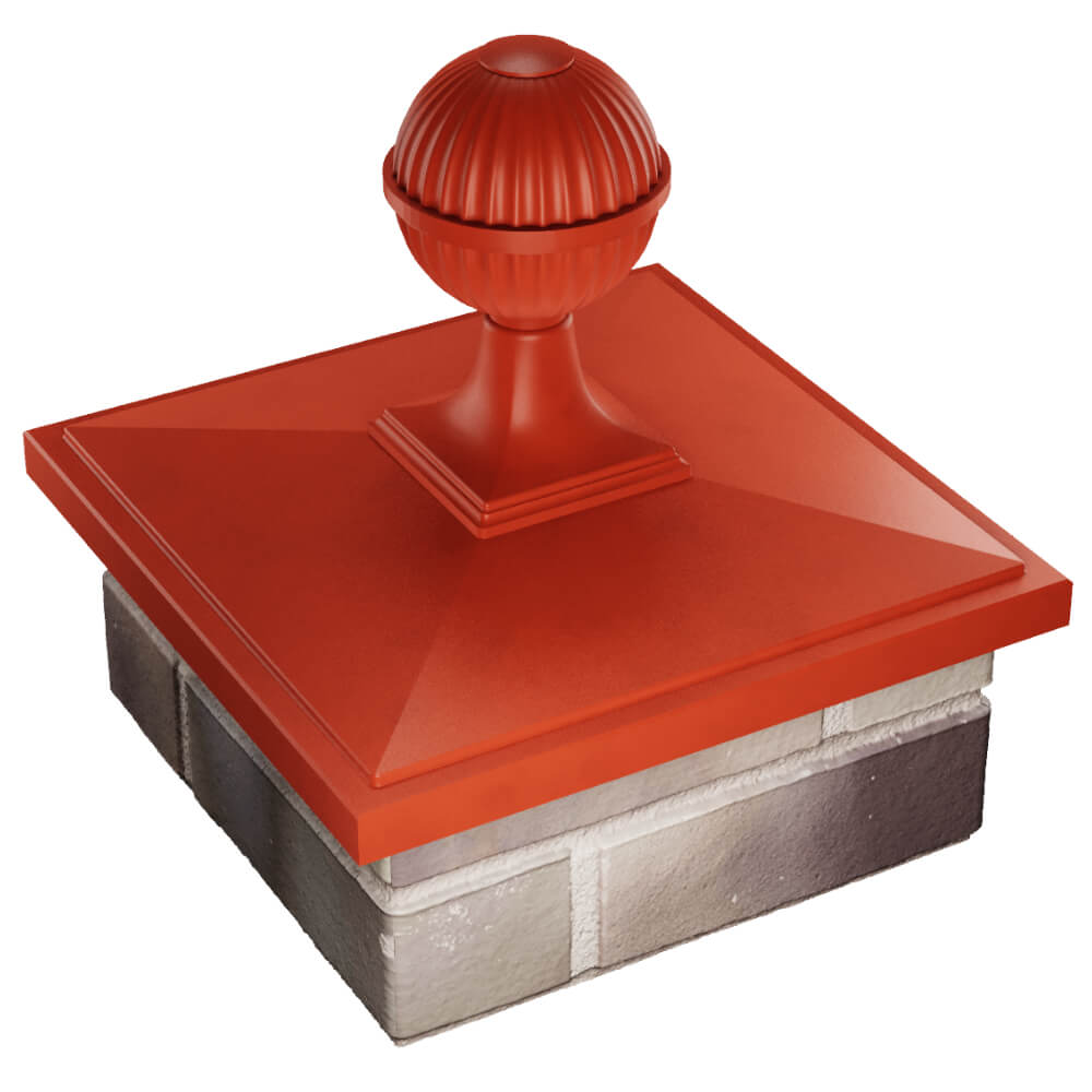 Колпак Zking БонаМоно Красный с шаром на столб 1.5х1.5 кирпича (385х385, 400х400мм) в сборе в Раменском фото
