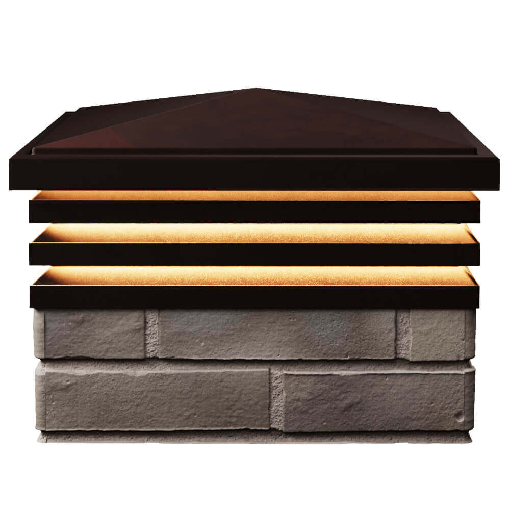 Колпак Zking Бона ХайТек Коричневый на столб 1.5х1.5 кирпича (385х385мм) с подсветкой в Раменском фото